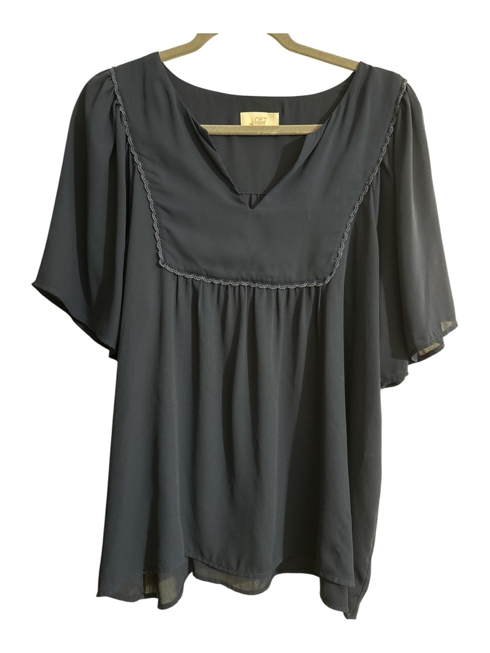 Loft Navy V-Neck Flutter Sleeve Top - Picture 2 of 4